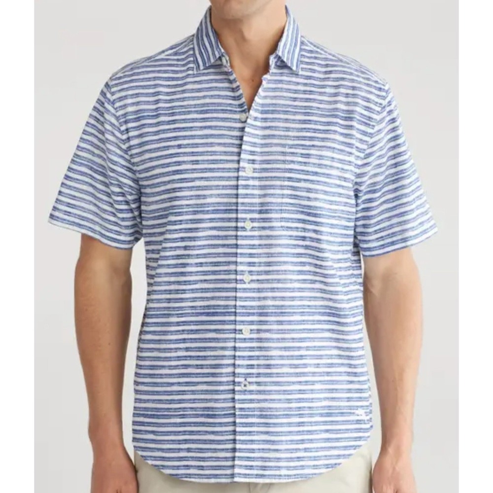 Tommy Bahama Men's Feel The Warmth Striped Shirt White And Blue‎ Size Large